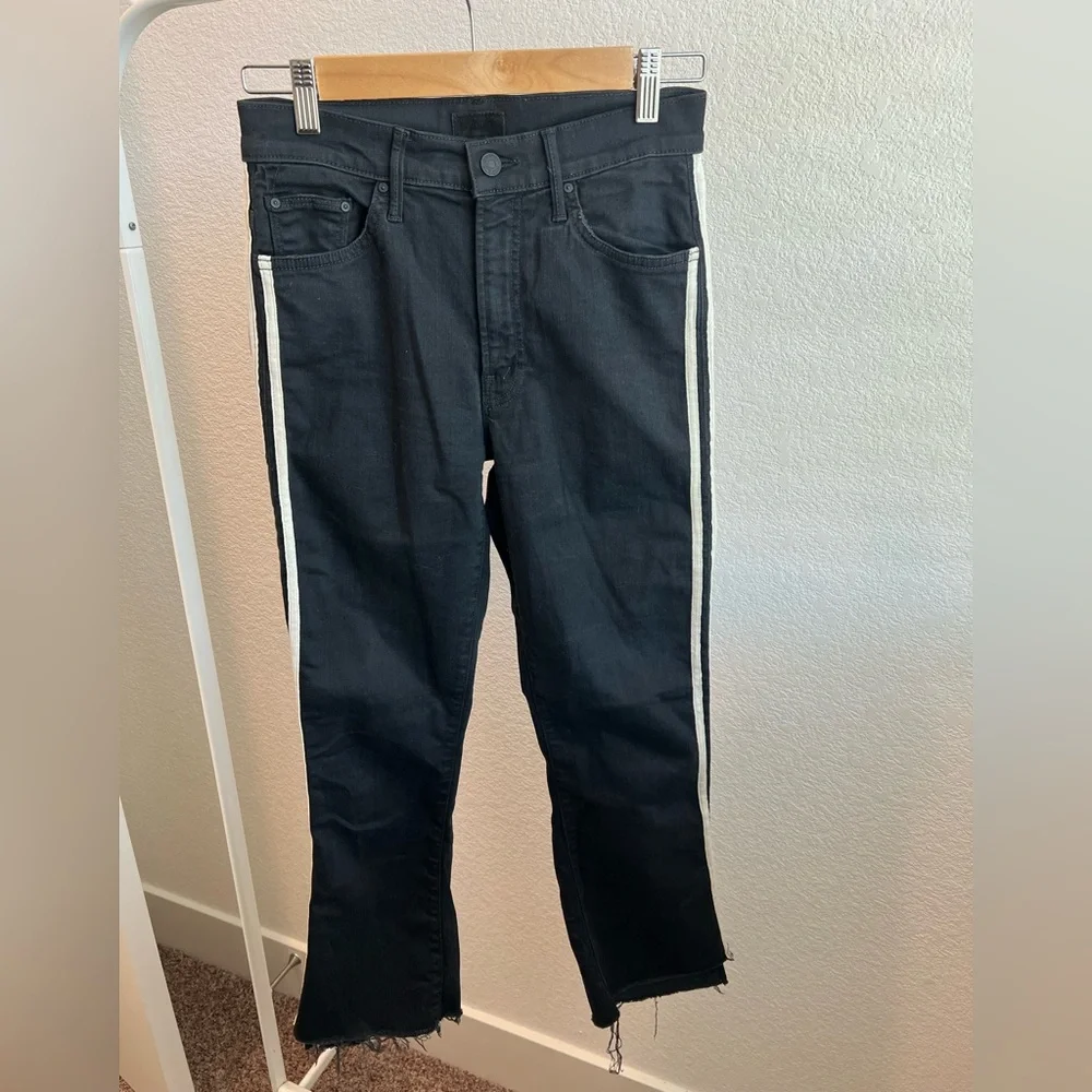 Mother Insider Striped Crop Step Hem Fray Jeans in Guilty Racer - Picture 2 of 5